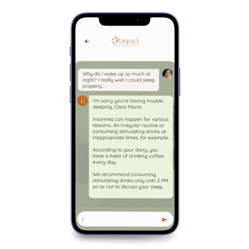 Chat with AI Raquel, the app's virtual assistant