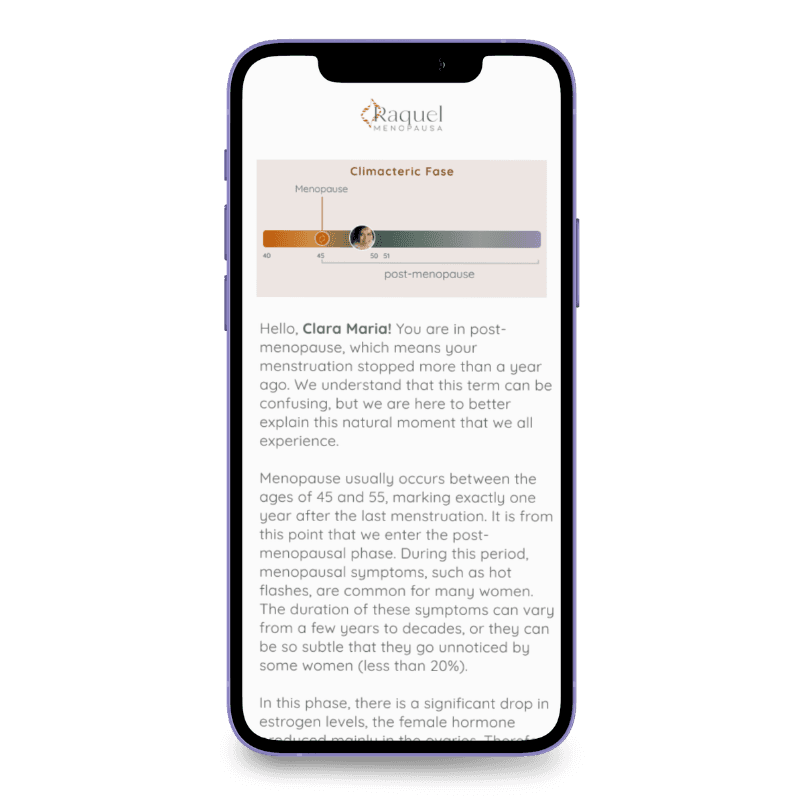 App screen showing the user's current menopause stage